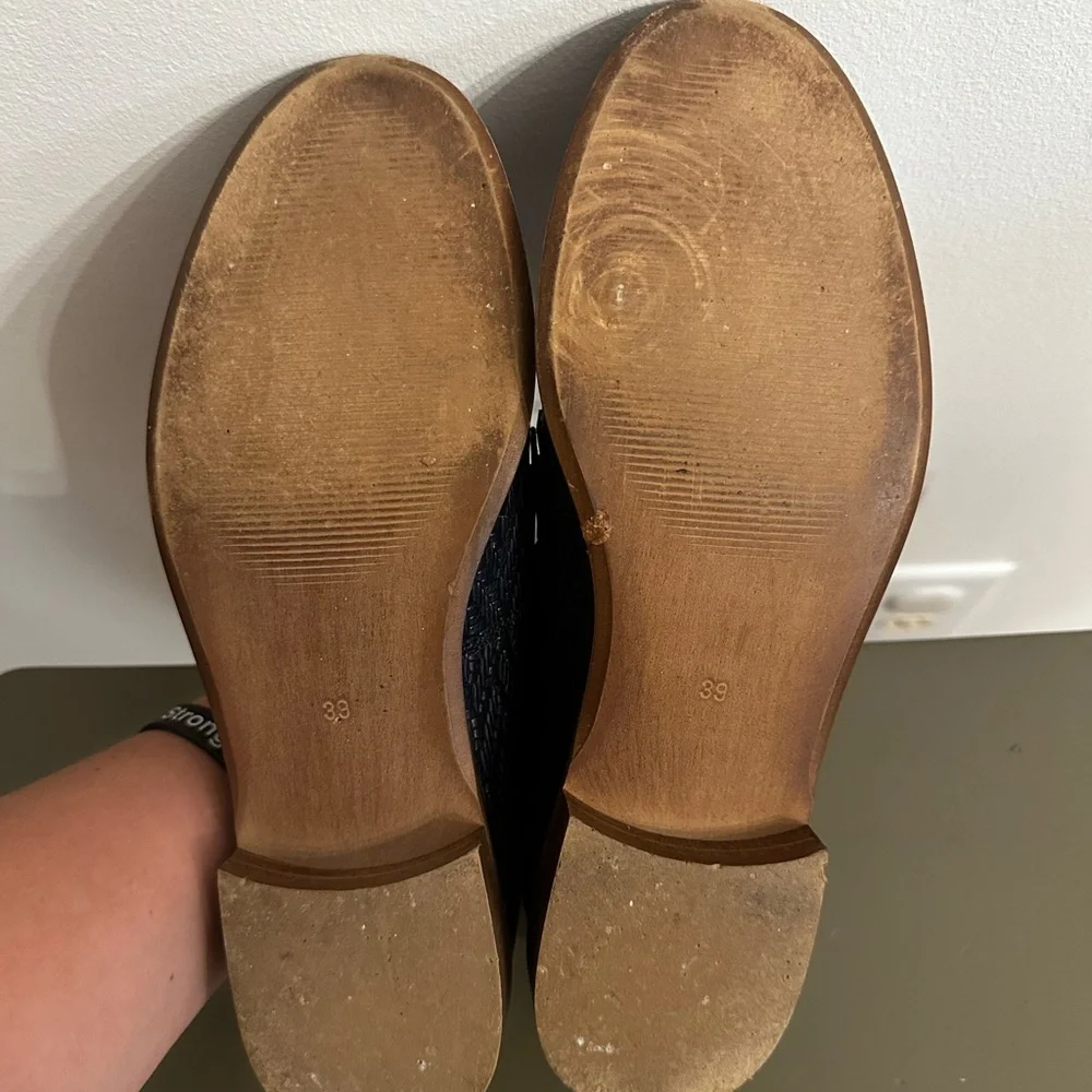 Annabella Navy Blue Woven Leather Kiltie Tassel Loafers Size 39/8-8.5 - Picture 8 of 9